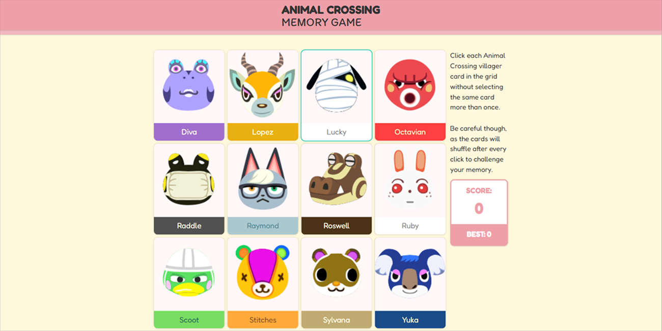 Memory Card Game card grid using the fallback villagers