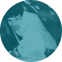 Close up of me playing pool with blue filter